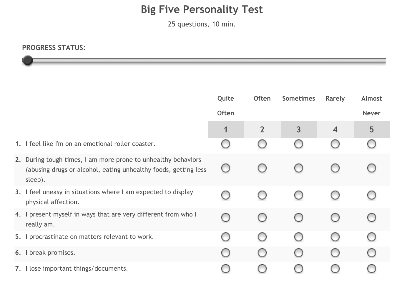 big five personality test pdf